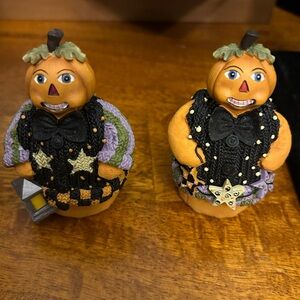 Pumpkin Ceramic Figurines, Set of 2